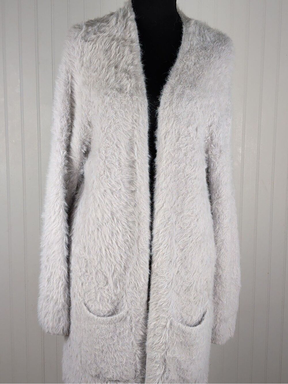 Free People Silver Cloud Faux Fur Open Front Cardigan Sweater